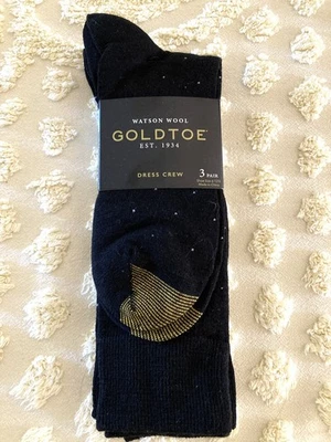Meias masculinas Watson lã biqueira dourada mistura de lã merino tripulação (3 pares) tamanho 6-12 1/2 novas com etiquetas - Imagem 1 de 4