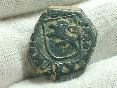 Excavated 1680 Spanish 2 Maravedis Hammered Copper Cob Coin - Image 1 of 4