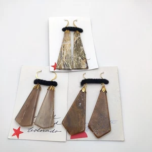 Konvolut 3 Vintage Stein Ohrringe - Achatholz, versteinerte Palme & Moosachat - H - Bild 1 von 20
