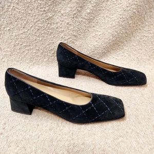 Vintage Ferragamo Blue Suede Diamond Stitch Pumps Heels Shoes Size 9 US - Picture 1 of 8