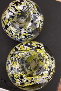 Millefiori Collection Kerzenhalter Glas blau weiß gelb mundgeblasen Briefbeschwerer - Bild 1 von 10