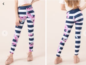 Girl's 12 Guess Blue White Stripe Logo Tape Floral Ankle Leggings Stretch NWT - Picture 1 of 15
