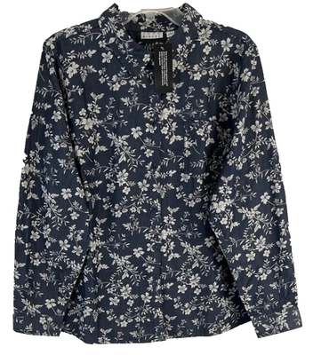 Camisa Joan Rivers floral botão tamanho G azul manga longa A688997 feminina YS12 - Imagem 1 de 4