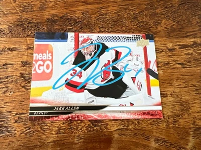 Tarjeta de cubierta superior firmada por Jake Allen IP 2024-25 Devils autografiada Foto 1 de 2