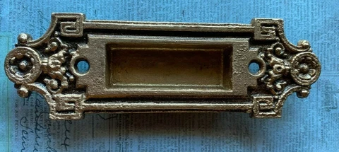 Antique Victorian Cast Bronze Ornate Recessed Window Sash Lift Cover