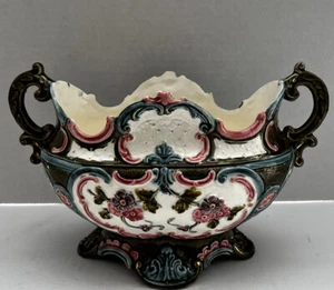 Jarrón antiguo Art Nouveau de mayólica barbótica jardinera LEER - Imagen 1 de 12