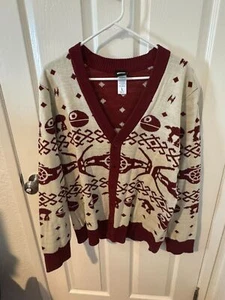 Star Wars Christmas Sweater Sz Large Imperial Deathstar AT-AT Cardigan Button Up - Picture 1 of 4