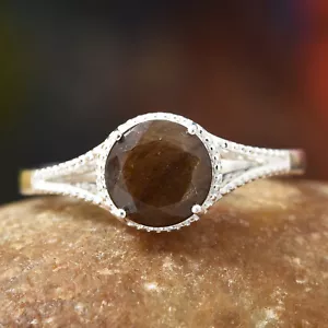 Chocolate Sapphire Sterling Silver Solitaire Split Ring TGW 1.90 cts Womens SZ 5 - Picture 1 of 4