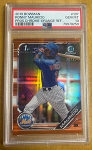 2019 Bowman Chrome ORANGE REFRACTOR Ronny Mauricio, #/25 1st RC PSA 10 Gem! HOT! - Picture 1 of 2