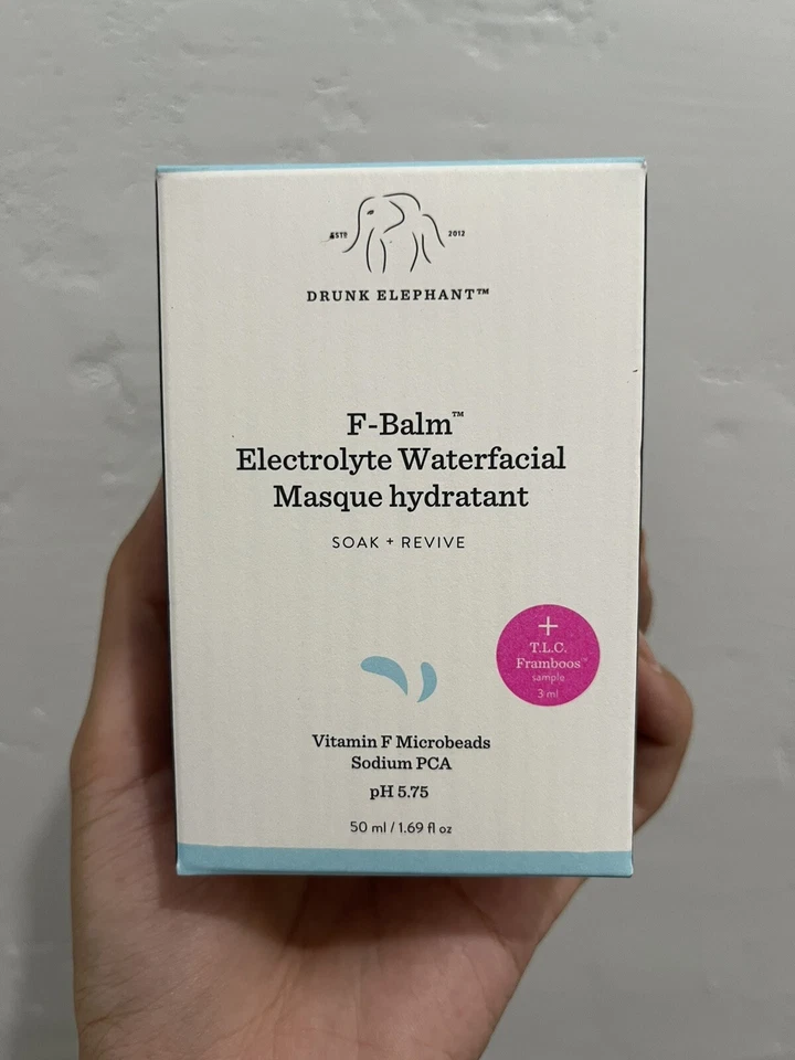 DRUNK ELEPHANT F-Balm Electrolyte Waterfacial Mask 1.69oz + TLC Framboos NEW BOX - Image 1 of 1
