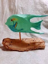 Beach theme fish, Driftwood log with carved Driftwood painted fish, floating fis
