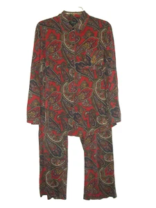Ralph Lauren Mujer 1X Conjunto de Pijama Mezcla Algodón Manga Larga Rojo Paisley con Logo - Imagen 1 de 9