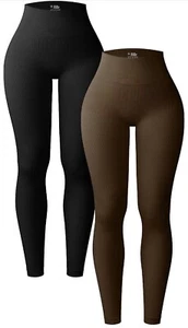 OQQ Women's 2 Piece Yoga Leggings Ribbed Seamless Workout High Waist Athletic SM - Picture 1 of 2