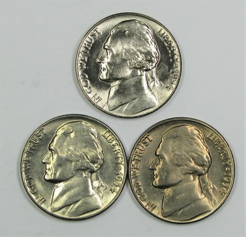 1954 P, D and S UNCIRCULATED JEFFERSON NICKELS CHOICE TO GEM BU Cover