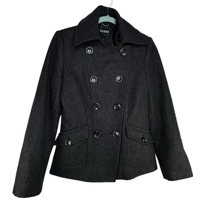 GUESS Wool Peacoat Charcoal Gray Double Breasted Dark Academia Women's Size S - Image 1 of 4