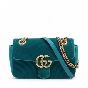 Gucci GG Marmont Velvet Chain Shoulder Bag Blue 446744 - Picture 1 of 9