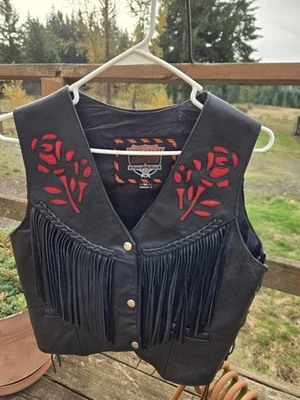 Ladies Black Leather Motorcycle Vest - Image 1 of 2