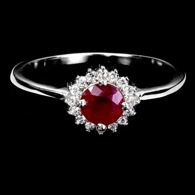Anillo de plata de ley 925 rubí redondo 5 mm piedras preciosas naturales joyería tamaño 8 Foto 1 de 4