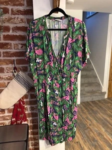 TU Jersey Summer Wrap Dress Green Tropical Print Size 20 - Picture 1 of 2
