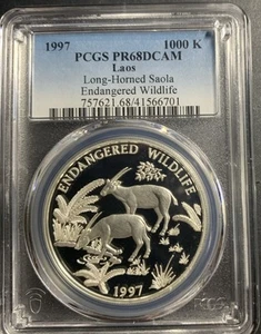 Laos 1997 1000 Kip / Long Horned Saola / KM67 / PCGS PR68DCAM / Excellent Proof! - Picture 1 of 6