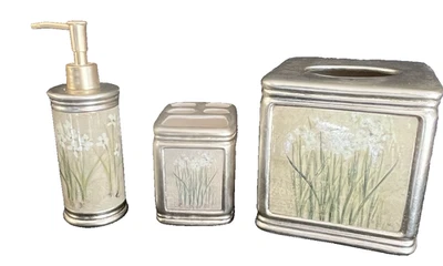 Croscill Narcissus & Orchid Tissue Box Cover Toothbrush Holder Soap Dispenser - Image 1 of 4