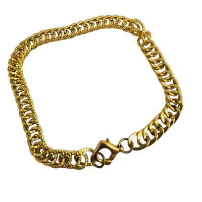 Pulsera Vintage 21cm Bordillo Cadena Gruesa Gruesa Tono Dorado Motociclista, Discoteca, Chapada 18k Foto 1 de 4