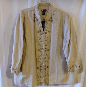 NUEVA Chaqueta Blazer Para Mujer Marrón Crema Seda Floral Bordado Por Carole Little 3X - Imagen 1 de 12
