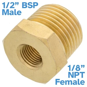 Brass 1/2" BSP Male To 1/8" NPT Female Pipe Reducer Threaded Adapter Fitting - Bild 1 von 3
