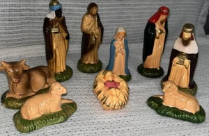 Vintage 9-teiliges Weihnachtsfiguren-Set Krippe handbemalt Keramik - Bild 1 von 4