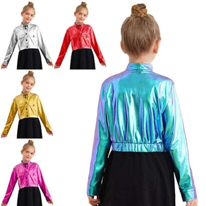 Kids Blouse Bomber Coat Festive Sweatshirt Club Jacket Holiday Top Holographic - Picture 1 of 43