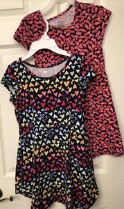 Lot Of 2~ Girls 7/8 Blue Hearts Rainbow Stripe Skater Dress Valentine’s Day - Picture 1 of 8