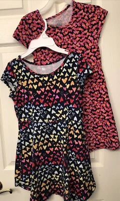 Lot Of 2~ Girls 7/8 Blue Hearts Rainbow Stripe Skater Dress Valentine’s Day - Image 1 of 4