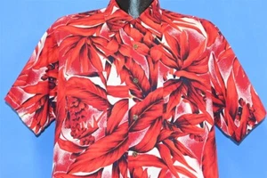CAMISA HAWAIANA VINTAGE AÑOS 50 WAIKIKI WEAR ROJA FLORAL ALOHA CUELLO LAZO 2 BOLSILLOS L - Imagen 1 de 4