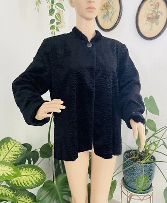 Chaqueta Blazer Negra Imitación Lana de Cordero Vintage Piel Sintética Talla 12 Abrigo Gótico Años 40 Foto 1 de 4