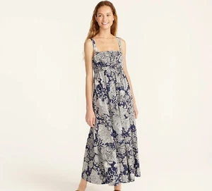 J. crew Collection women's 10 Gathered tank midi dress Ratti seashell print navy - Picture 1 of 10
