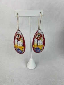 Washington Redskins Logo Vintage Teardrop Spinner Kidney Hoop Earrings Large - Picture 1 of 2
