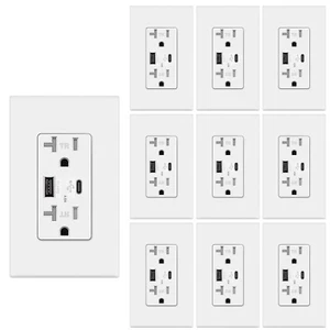 4.8A USB C Outlet 24W Dual High Speed Decora Receptacle 20 Amp 125 Volt ,10Pack - Picture 1 of 7