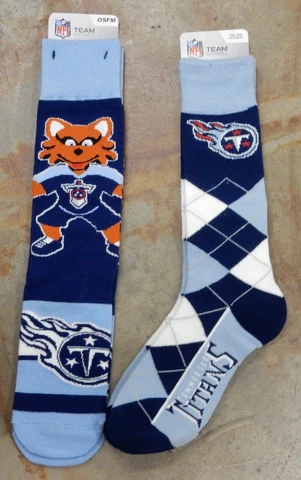2 Pack NFL Tennessee Titans Gift Socks One Size Mascot Madness Argyle Dress Cover