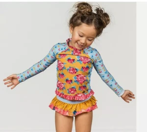 Matilda Jane Wind Surfer Rash Guard Swim Top Only GIRLS SZ 6 Blue Yellow Pink - Picture 1 of 6