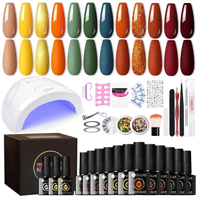 Shellac Set Starterset Mit Lampe 48W 12 Farben UV Nagellack Herbst Braun Gelnäge - Bild 1 von 4