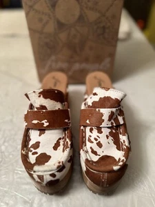 Free People Corbin Kalbshaar braune Kuh Slipper Plateau Pantolette Clog Größe 6 neu im Karton - Bild 1 von 12