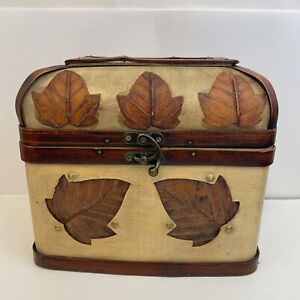 Vintage Bentwood and Bamboo Small Chest with Brass Latch Carved Maple Leaf