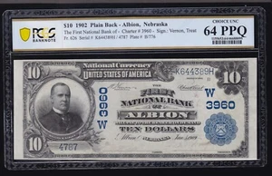 1902 $10 National Banknote Albion, Nebraska Chtr #3960 FR 626 PCGS 64 PPQ (787) - Picture 1 of 2