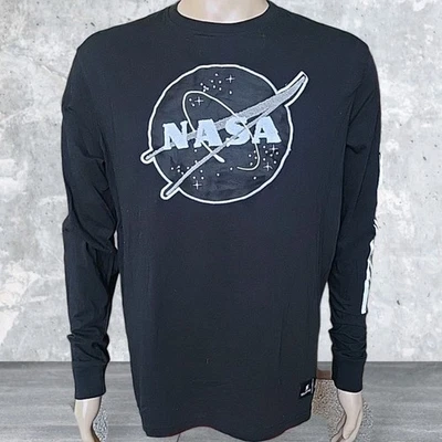 Southpole NASA 衬衫男式 XL 黑色白色刺绣长袖棉质  — 第 1/4 张图片