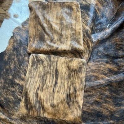 Cowhide Throw Pillow Covers 20 X 20 Cow Hair Cow Skin Brown and Black - Image 1 of 4