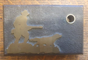 Solid Brass Pen Holder Paperweight Printing Block Dog Hunting Vintage Heavy - Picture 1 of 8