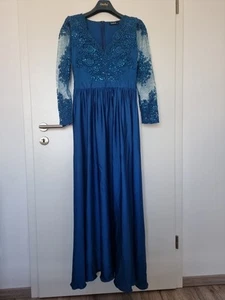 Damen Maxi-Kleid 38/40 Festlich Petrol Blau Langarm - Bild 1 von 14