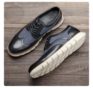 CanvaBlanc Mens Breathalite Summer Brogues shoes black denim blue brown 8 - Picture 1 of 5