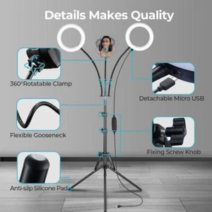 Double 8" Ring Light Tripod Stand Phone Holder Selfie Light Make Up Streaming - Picture 1 of 7