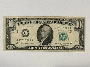 RARE 1977 $10 Ten Dollar Bill 3333 B3 Federal Reserve Note Vintage Old Currency - Picture 1 of 2